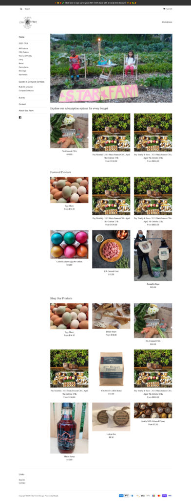 Star Farm Chicago Marketplace / Shopify E-Commerce - Frontpage Screenshot